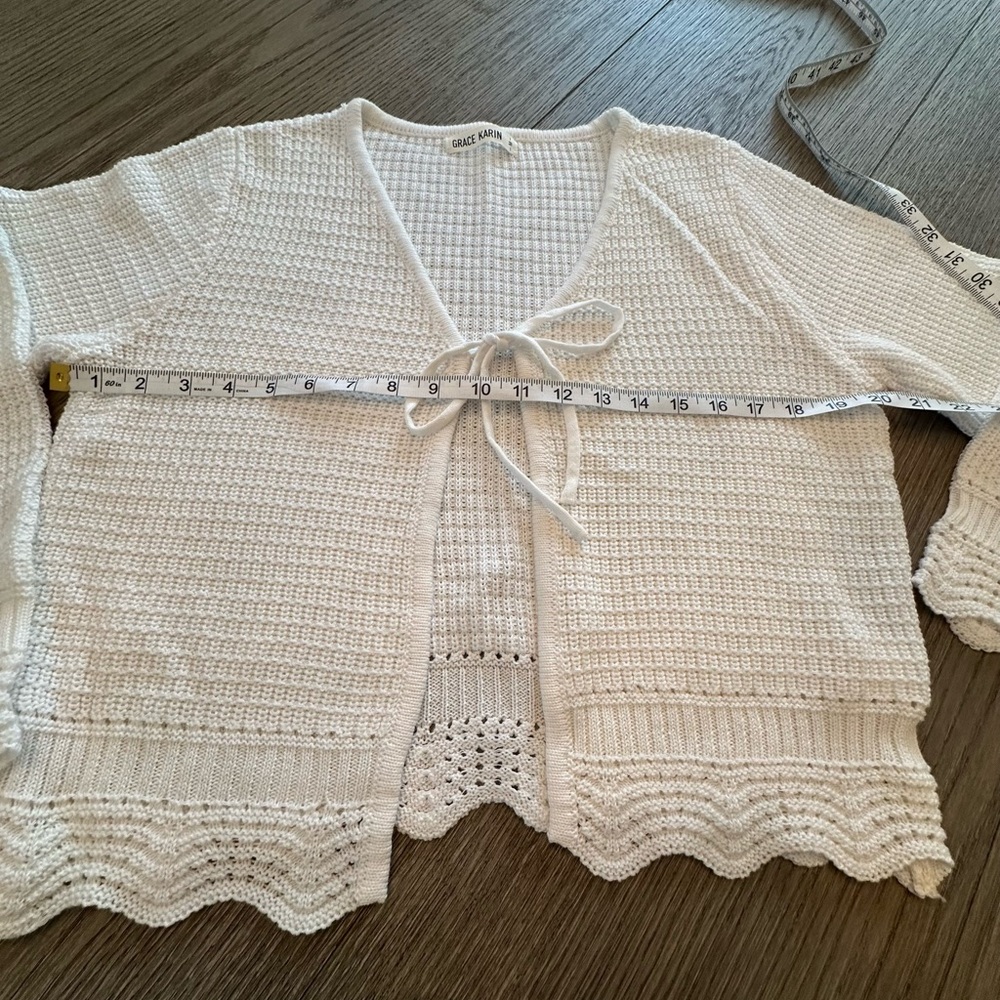 Grace Karin White Knit Cardigan with Tie-Front - Picture 3 of 5